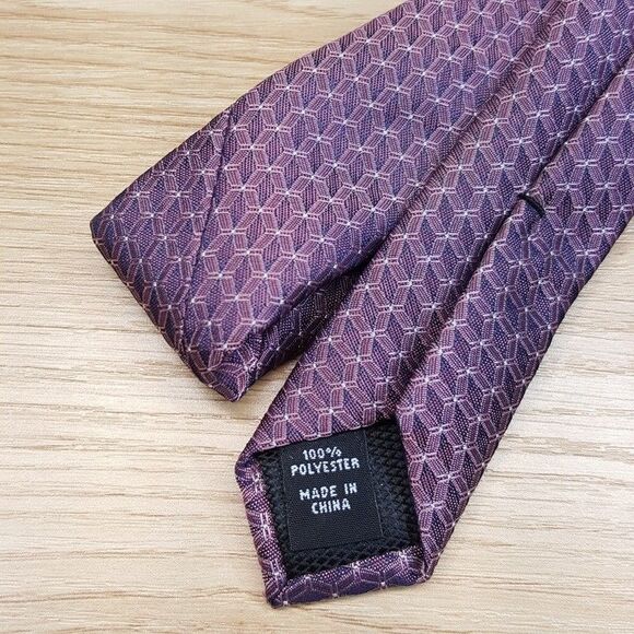 ALFANI Mens Neck Tie Purple Geometric Lattice Micro Grid Modern Slim - Picture 4 of 6